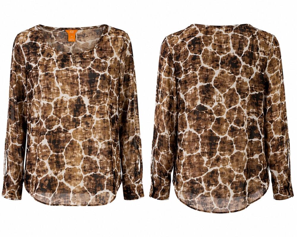 Joe Fresh Brown Giraffe Animal Print Blouse Women’s Large Long Sleeve Sheer Top